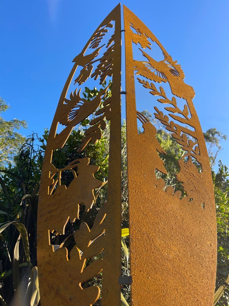 Thumbnail: Tūī & Kōwhai angled leaf 3D sculpture - Large