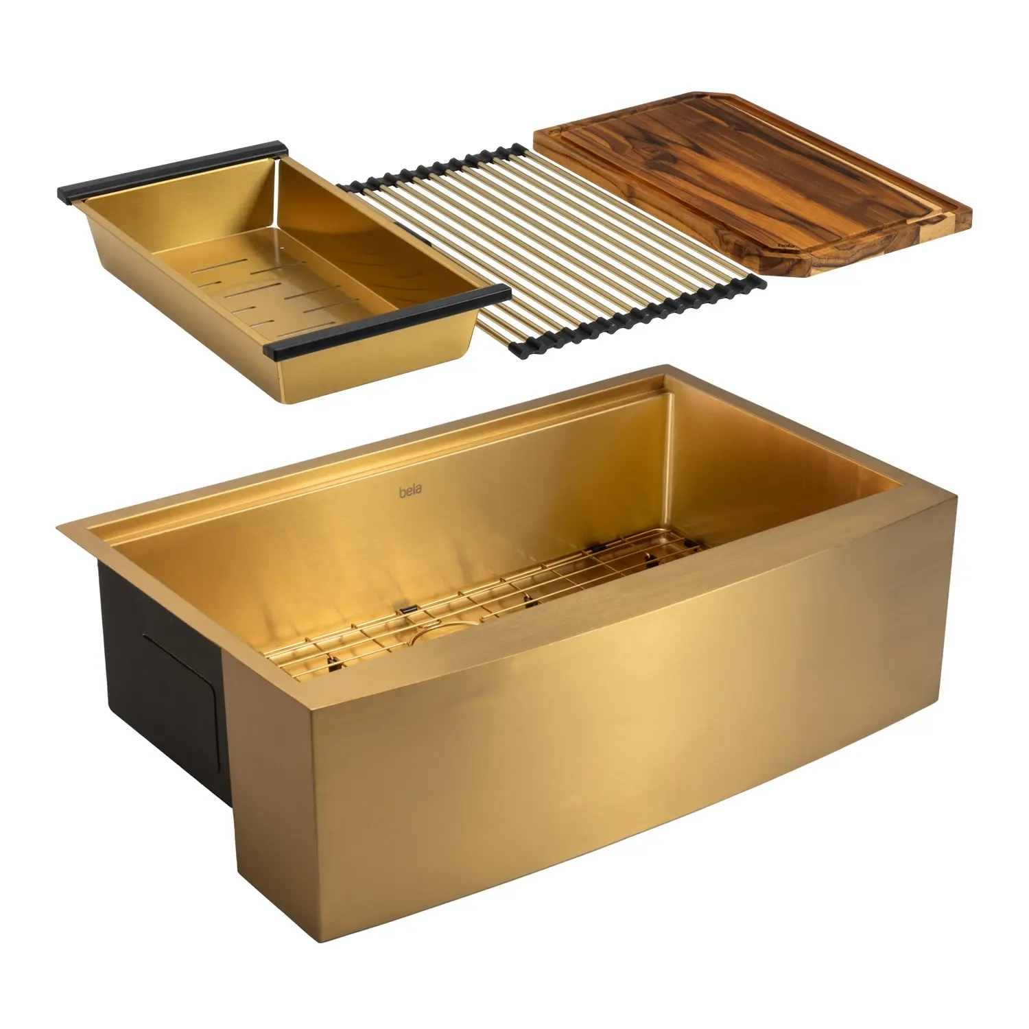 Kit de bacha farm workstation inox con accesorios (Narita Dorada Mate)