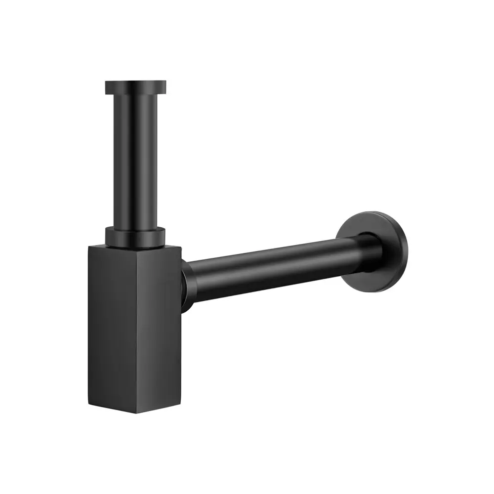 Sifón metálico con vaso para baño cuadrado (square negro)