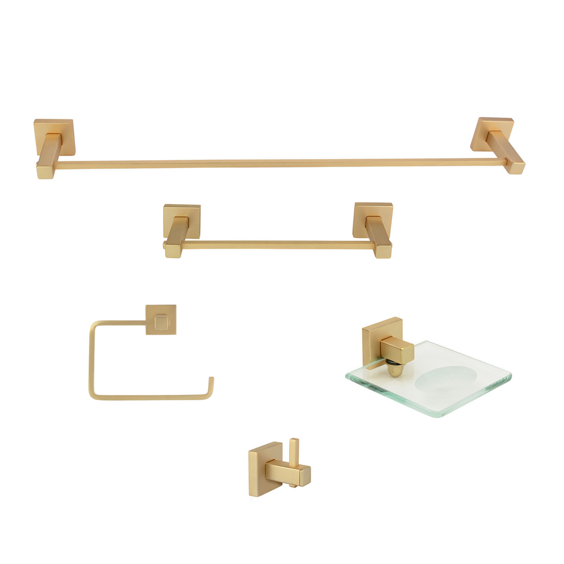 Kit de accesorios para baño 5 piezas (Square dorado mate)