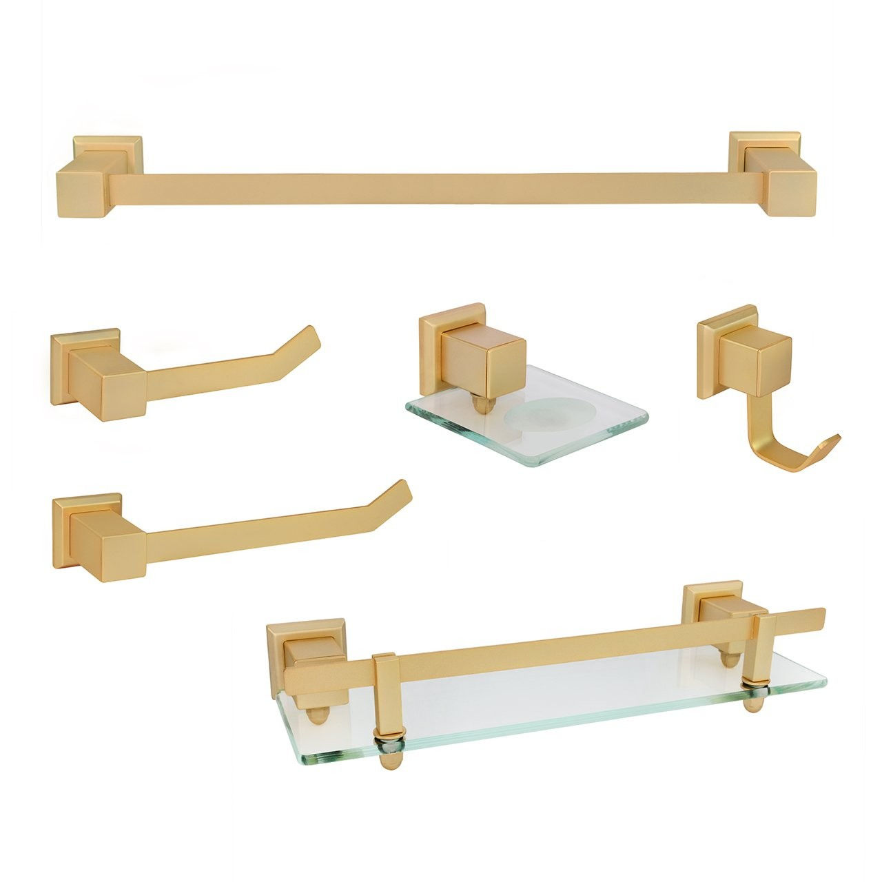 Kit de accesorios 6 piezas vidrio incolor (Premium Oro mate)