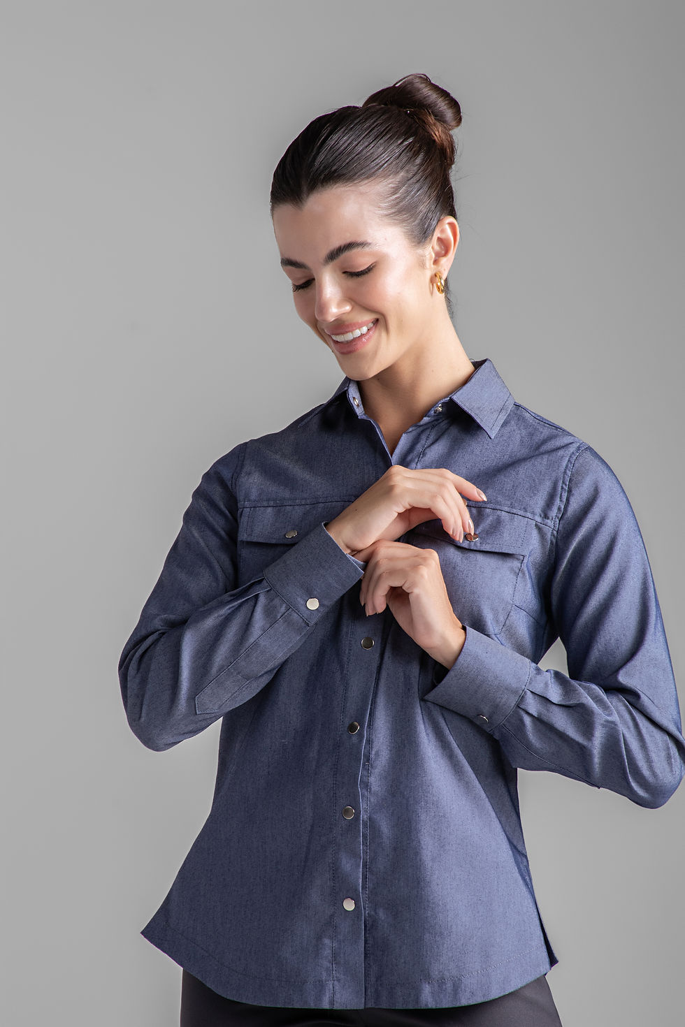 Miniatura: 2311 Camisa botões de pressão de metal, manga longa ou curta