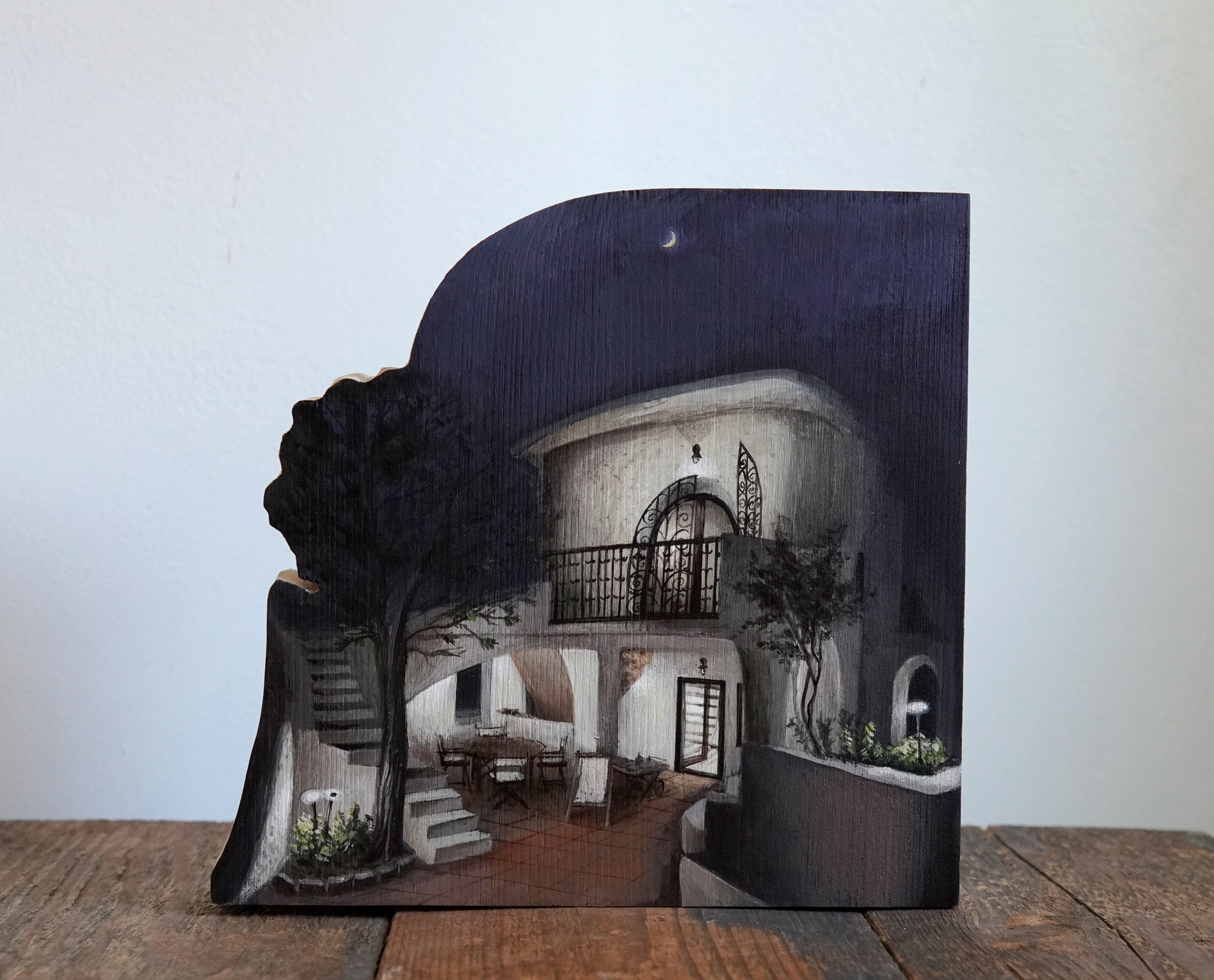 Wooden miniature hand painted house portrait, personalised gift