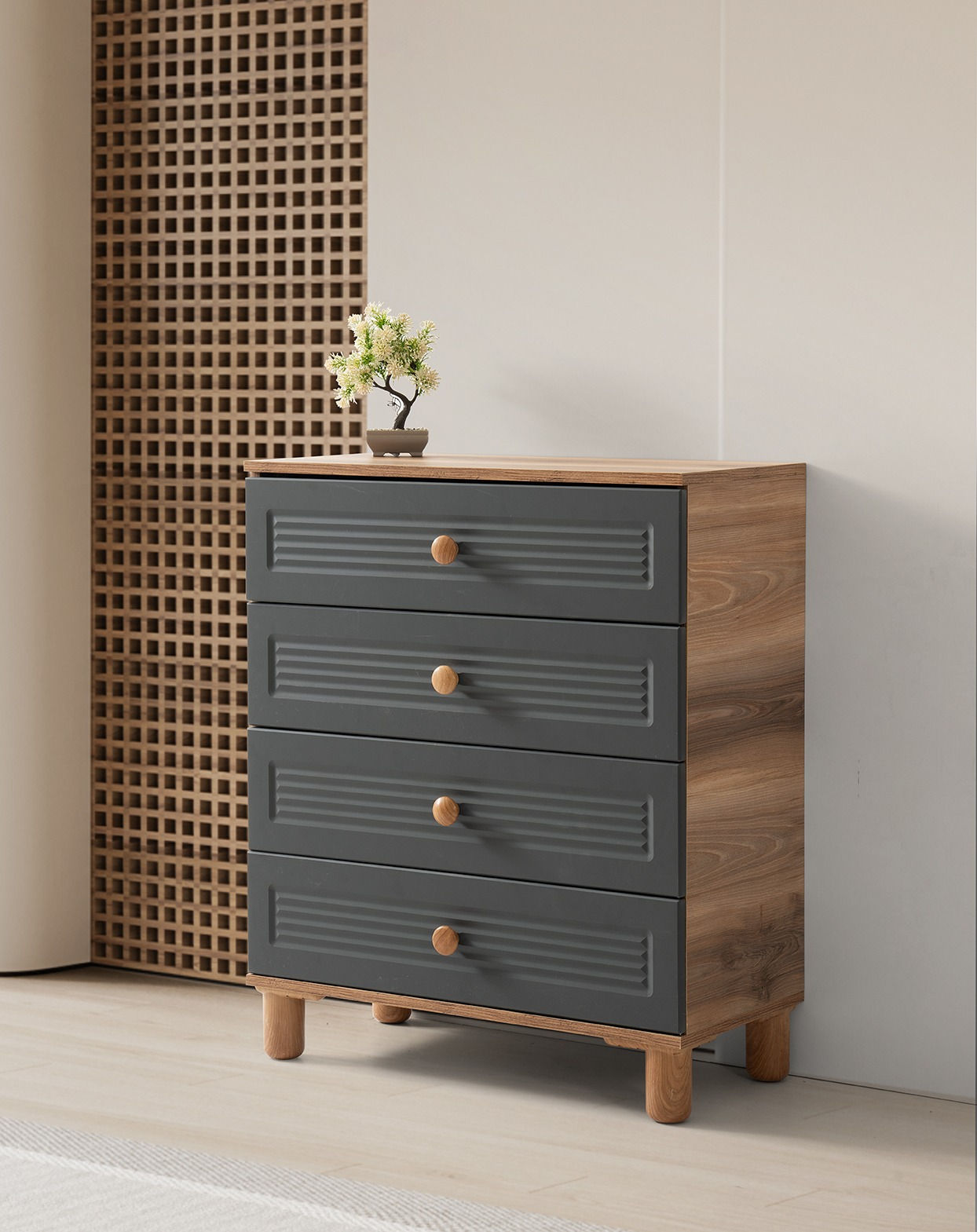 ZM-23 Şifonyer | 4 Çekmeceli | Antrasit-Ceviz