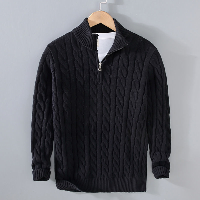 Miniatura: Suéter Masculino Old Money Premium com Zíper — Malha Grossa Gola Alta Casual