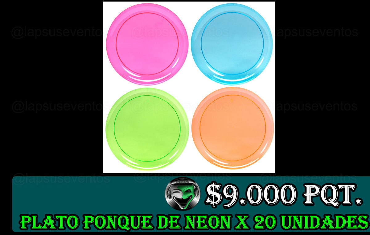 Pqt. Plato de postre neón x 20 unidades