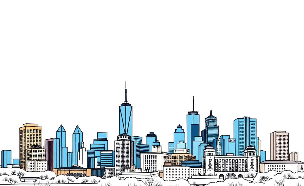 Philly skyline in light blue and a white background, hand drawn.jpg
