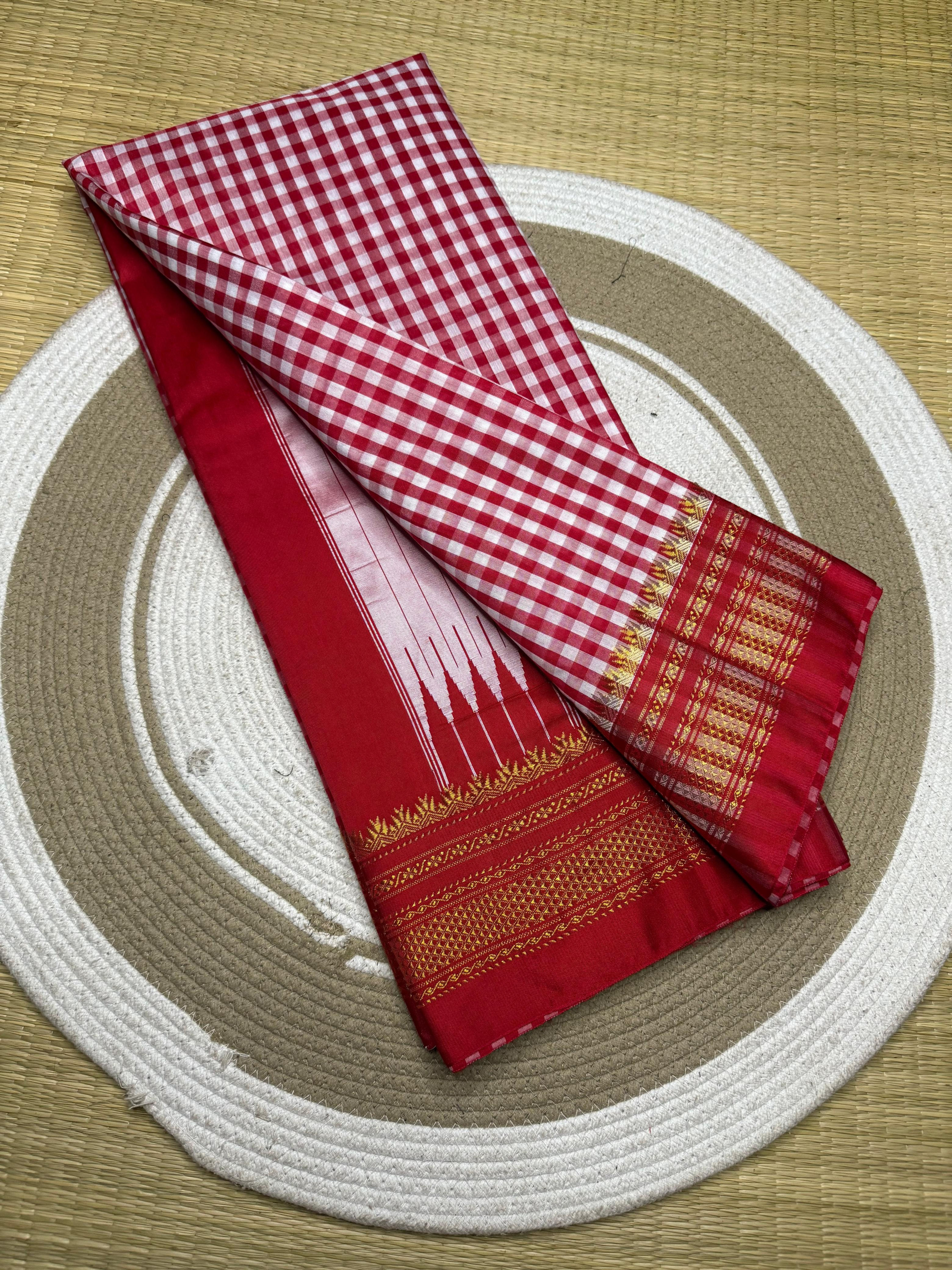 Ilkal Small Checks Saree | irkal (Red)