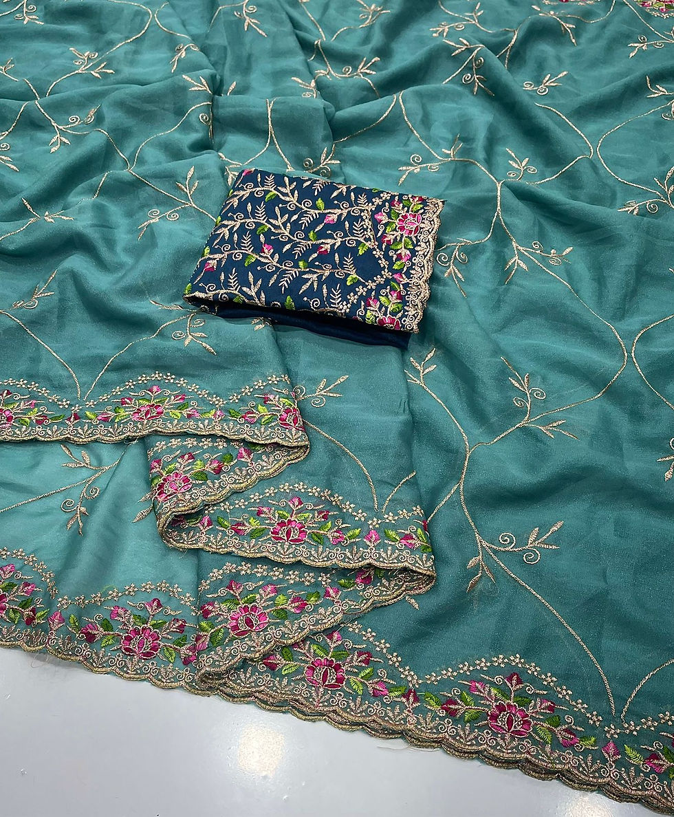 Thumbnail: Star Georgette Saree with Multi Embroidery &amp;amp;amp;amp;amp; Contras