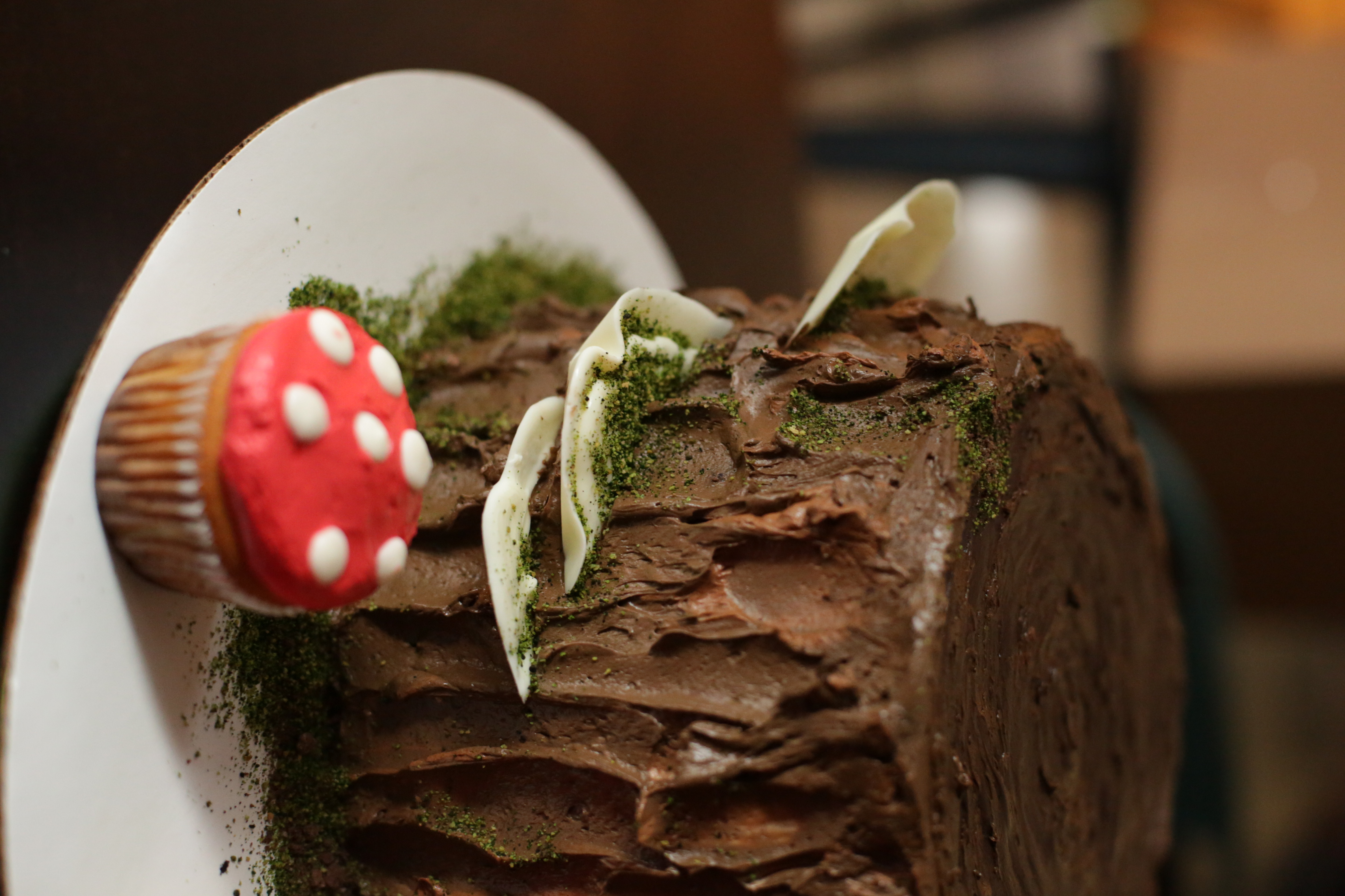 Tree Stump Cake with Mushrooms