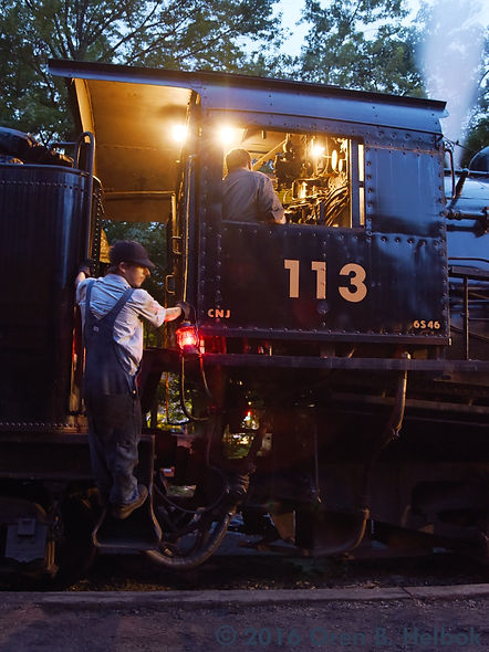 Railway Restoration Project 113's 0-6-0 C.N.J. #113 volunteer Chris Hohman as a brakeman at Minersville