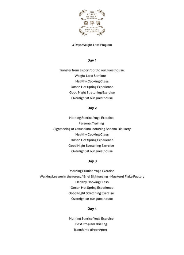 4 Days Weight-Loss Program 
Itinerary