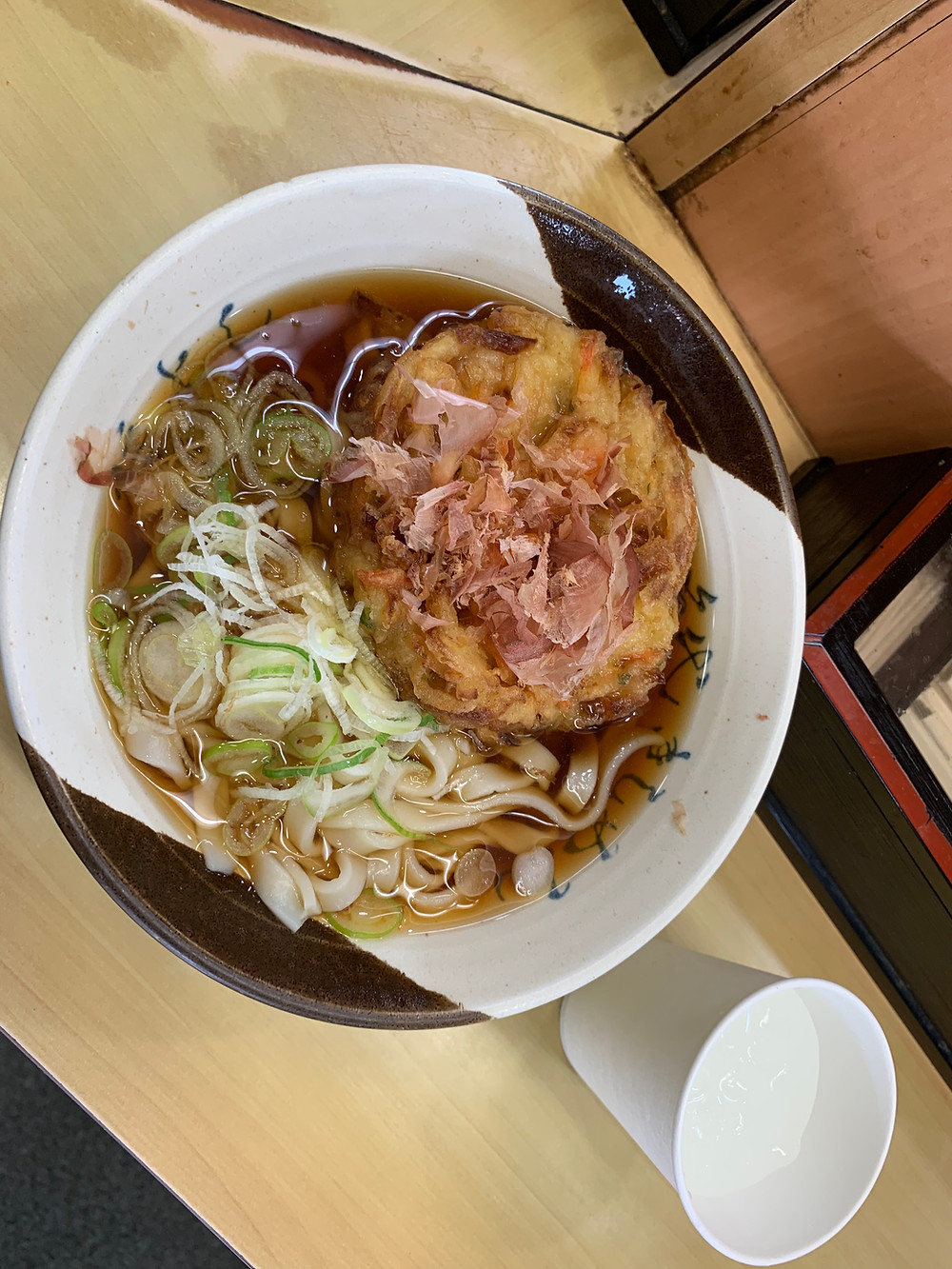 Kishimen noodle with kakiage tempura
