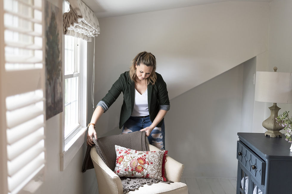 Mara Clements Professional Organizer in Lancaster PA tidying living room nook