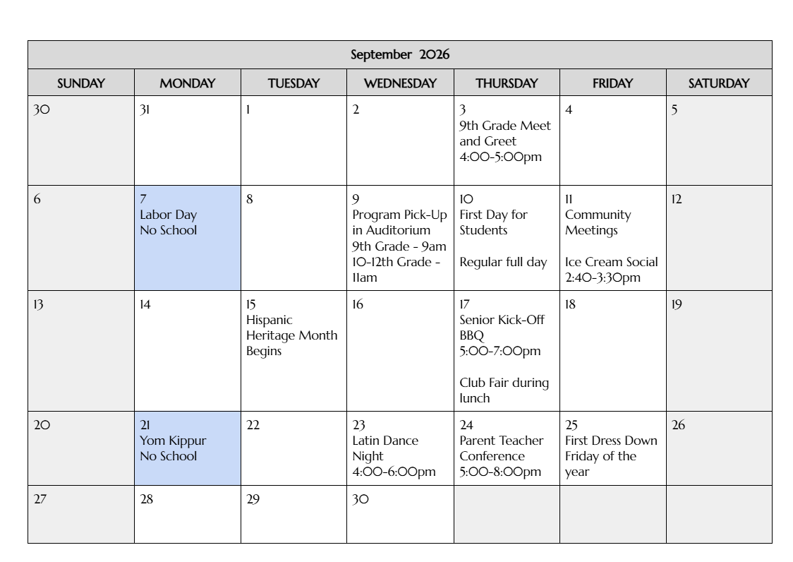 September calendar
