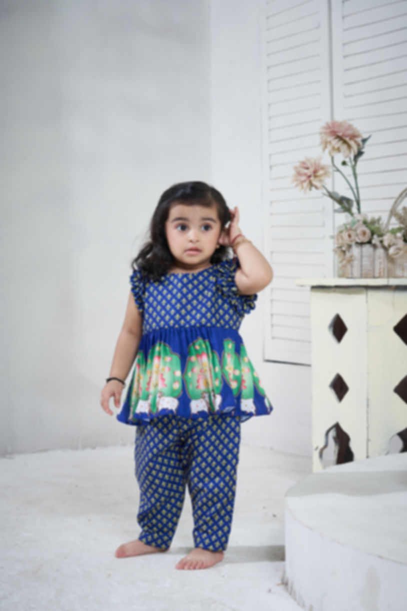 Pichwai Blue Peplum Pant Set