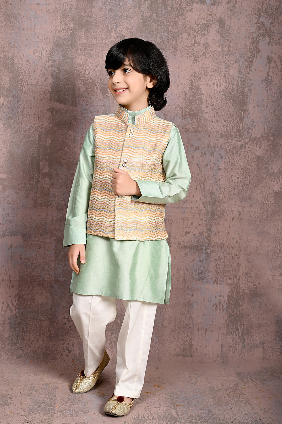 Multicolor Thread & Sequins Embroidered Nehru Jacket with Kurta & Pant Set