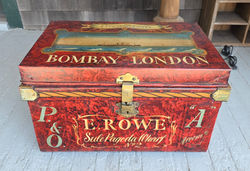 Vintage Lithographed Metal Storage Chest with Bombay-London Steamliner Portrait