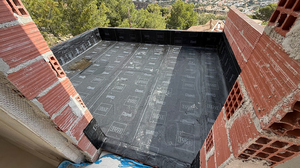 Roof waterproofing process at Project 025 luxury villa in Calpe