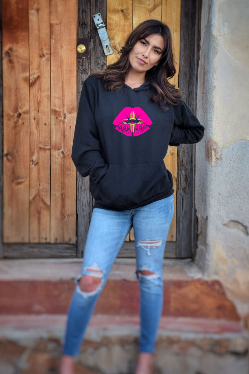 Thumbnail: Black Zia Sun Symbol Hoodie Gold/Turquoise