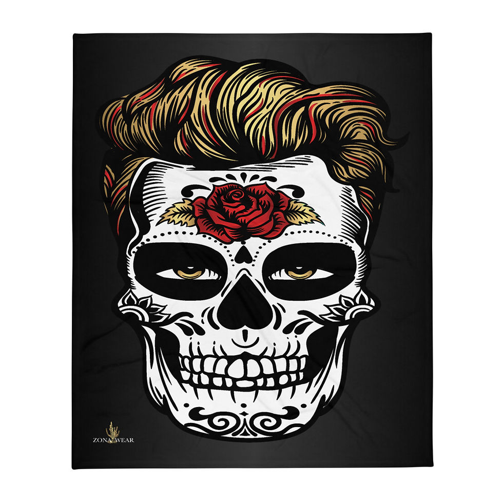 Dia De los Muertos Throw Blanket Black and Red