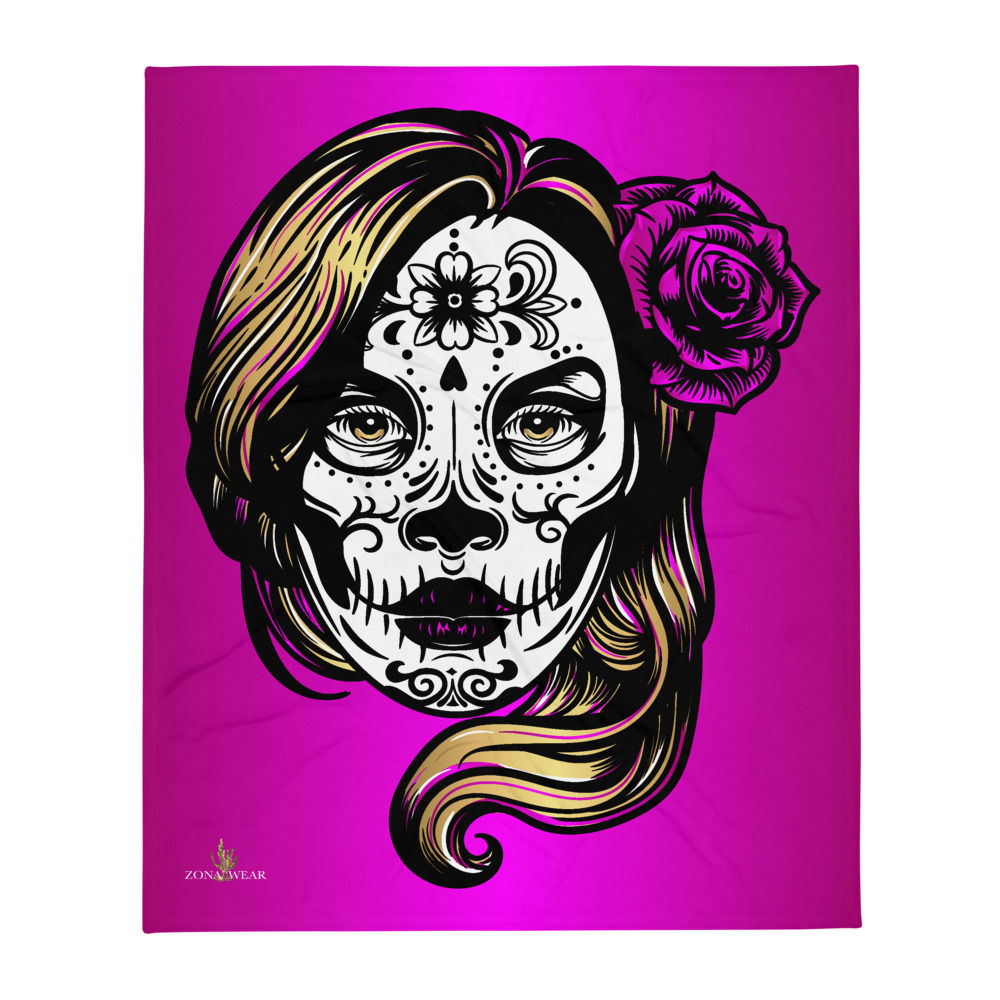 Pink Day of the Dead Throw Blanket