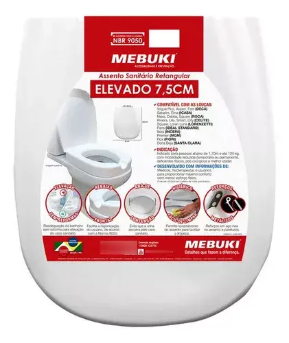 Miniatura: ASSENTO SANITARIO ELEVADO RETANGULAR 7,5CM MEBUKI
