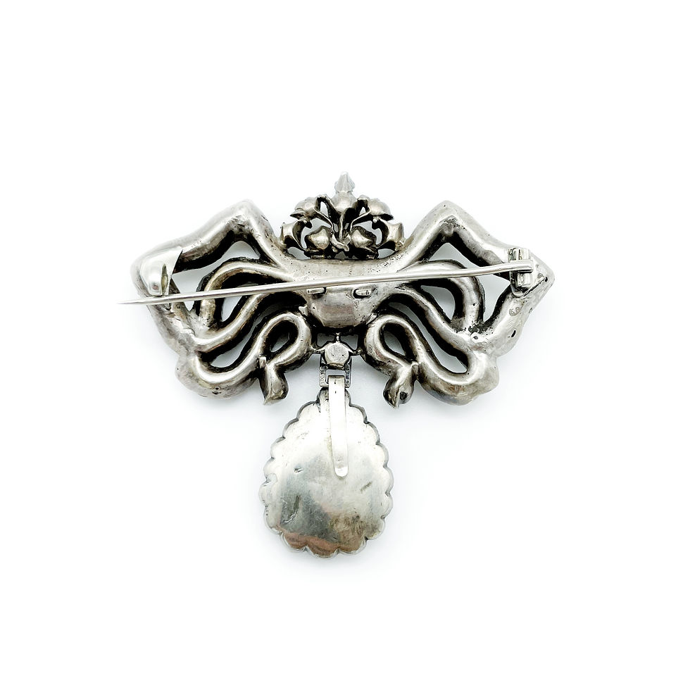 Georgian silver paste bow brooch back view