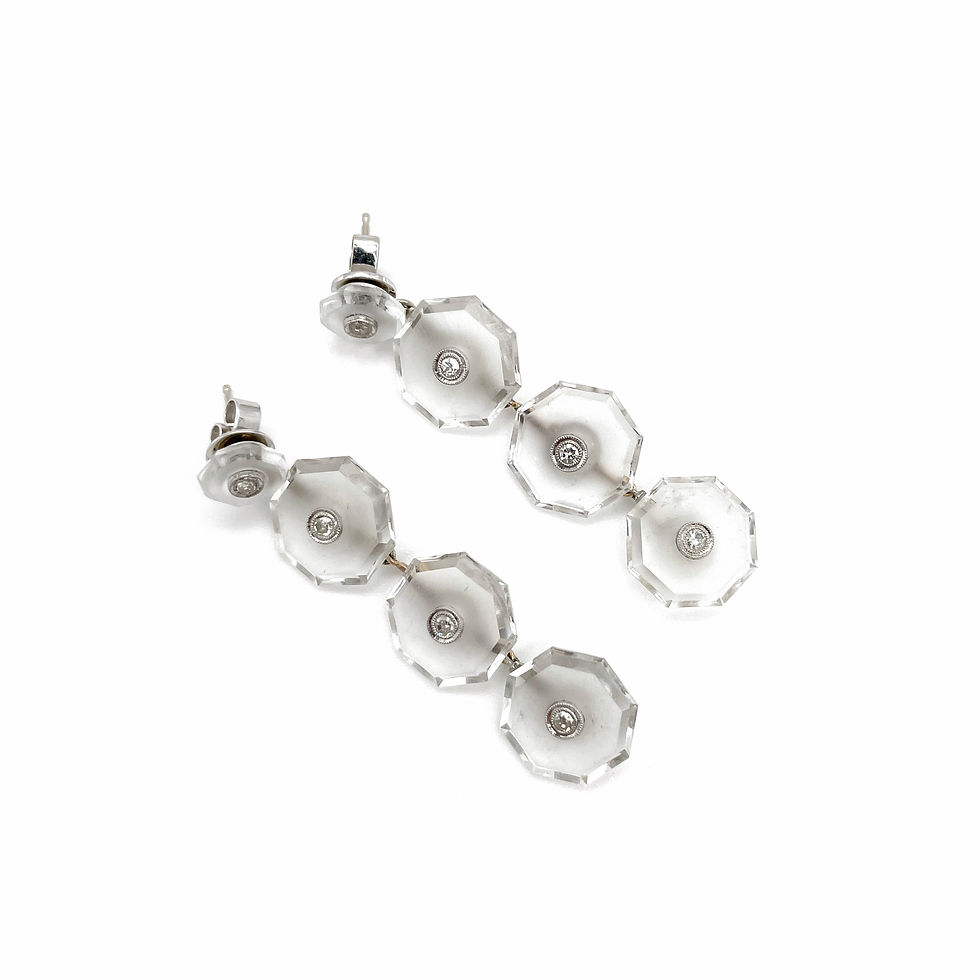 Art Deco diamond and rock crystal earrings back view