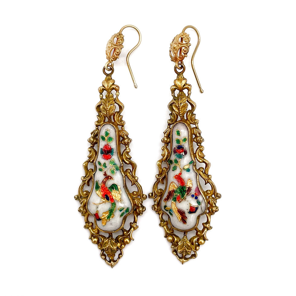 georgian vitreous enamel phoenix earrings pinchbeck