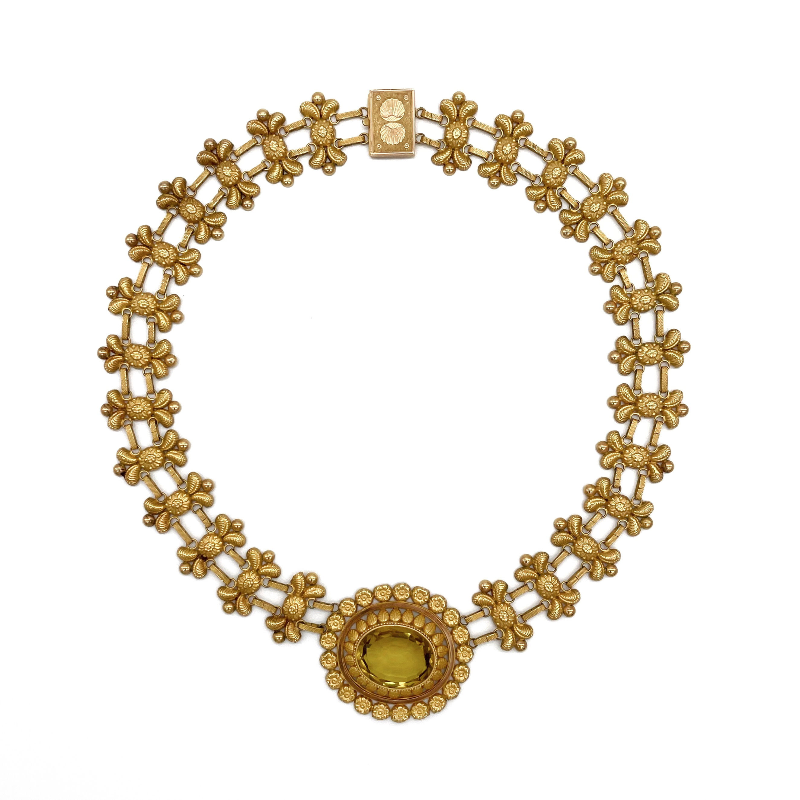 antique georgian gold floral repousse riviere necklace