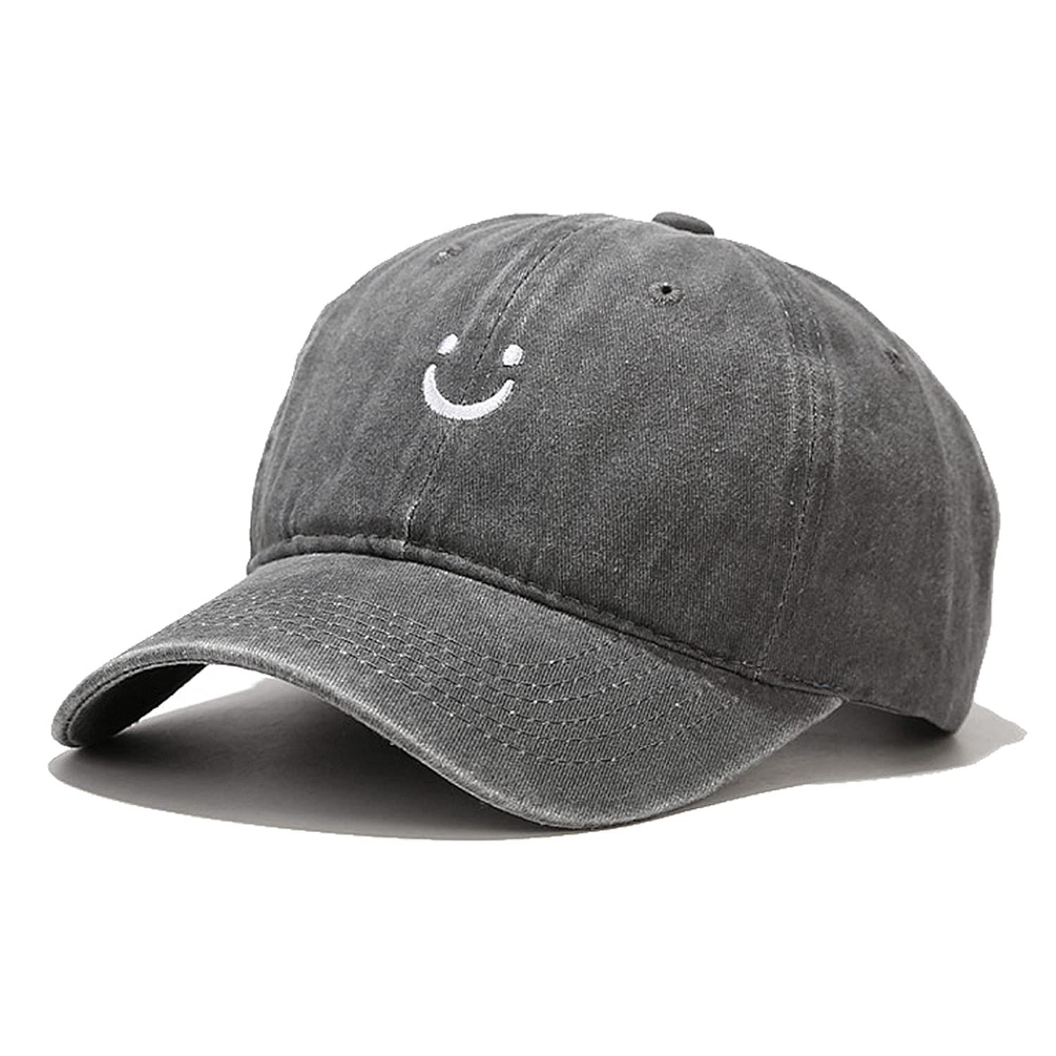 Smile Face Baseball Cap Vintage Distressed Low Profile Unstructured Cotton Dad H