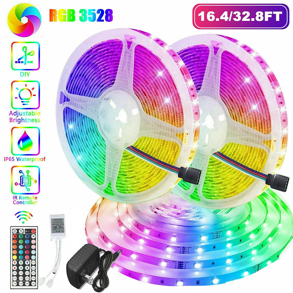 Thumbnail: 32FT LED SMD Strip Light Flexible 3528 RGB Remote Fairy Lights Room TV Party Bar