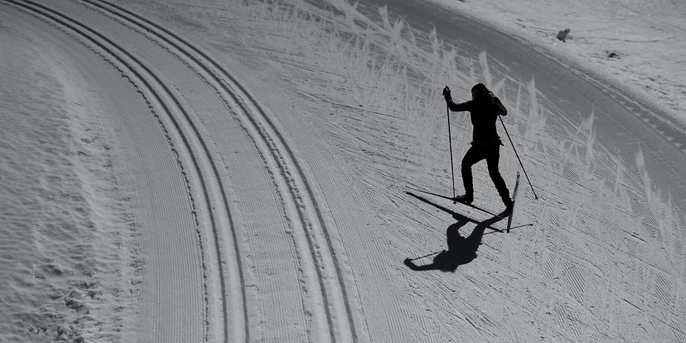 cross country skate skier on snow trail
