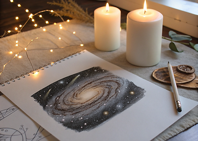 galaxia-en-un-papel--encima-de-una-mesa-con-velas-.png