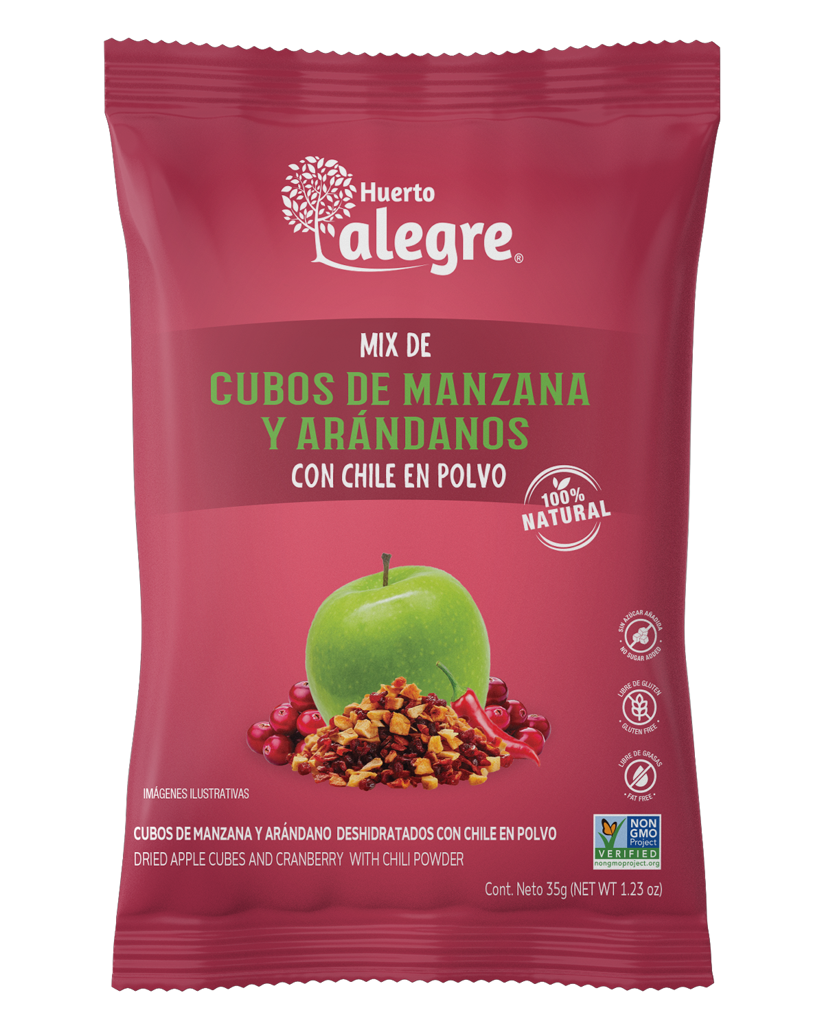 MIX ARANDANOS Y CUBOS DE MANZANA CON CHILE EN POLVO