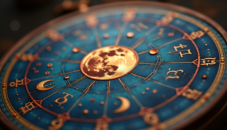 Close-up view of zodiac wheel with highlighted lunar nodes