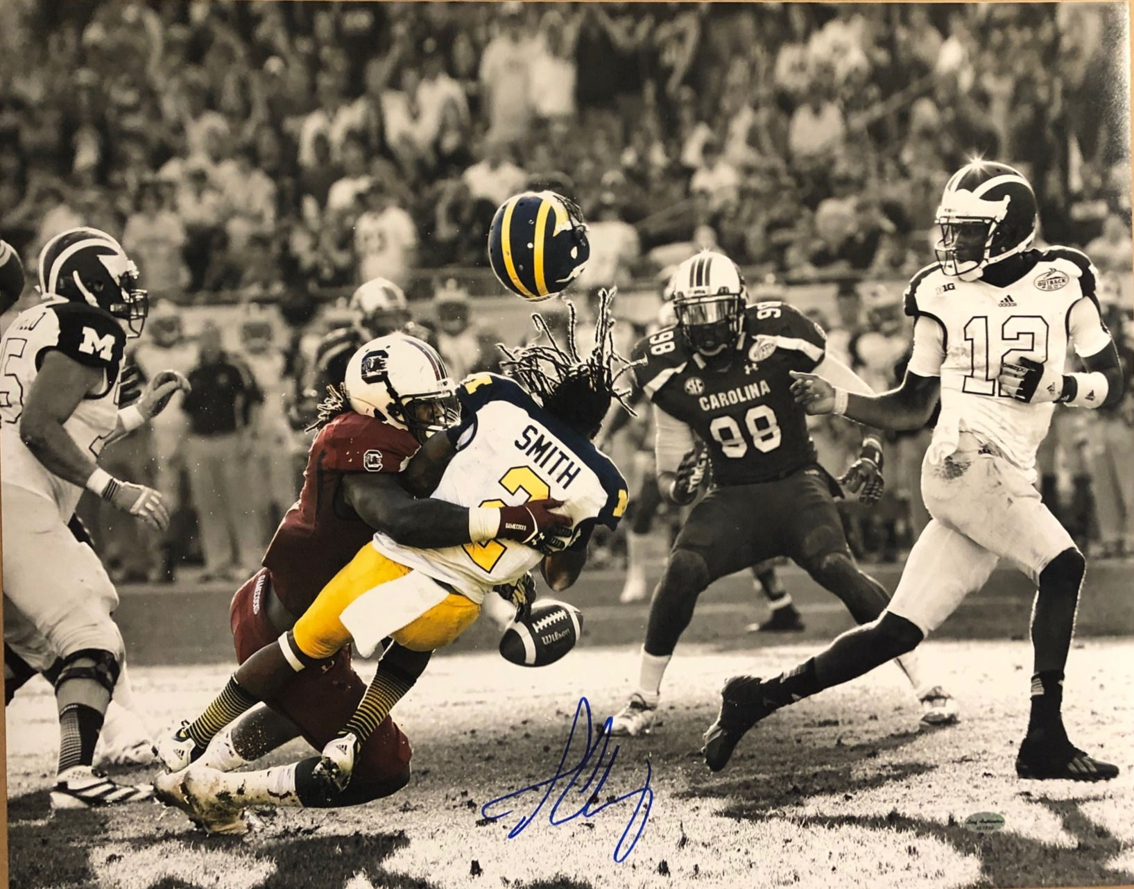 Jadeveon Clowney Signed 16x20 Photo "The Hit"