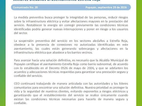 CEO suspende de manera preventiva el servicio de energía en sectores aledaños al asentamiento Estrella Roja