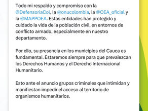 Gobernador del Cauca rechazó amenazas de disidencia sobre entidades de derechos humanos