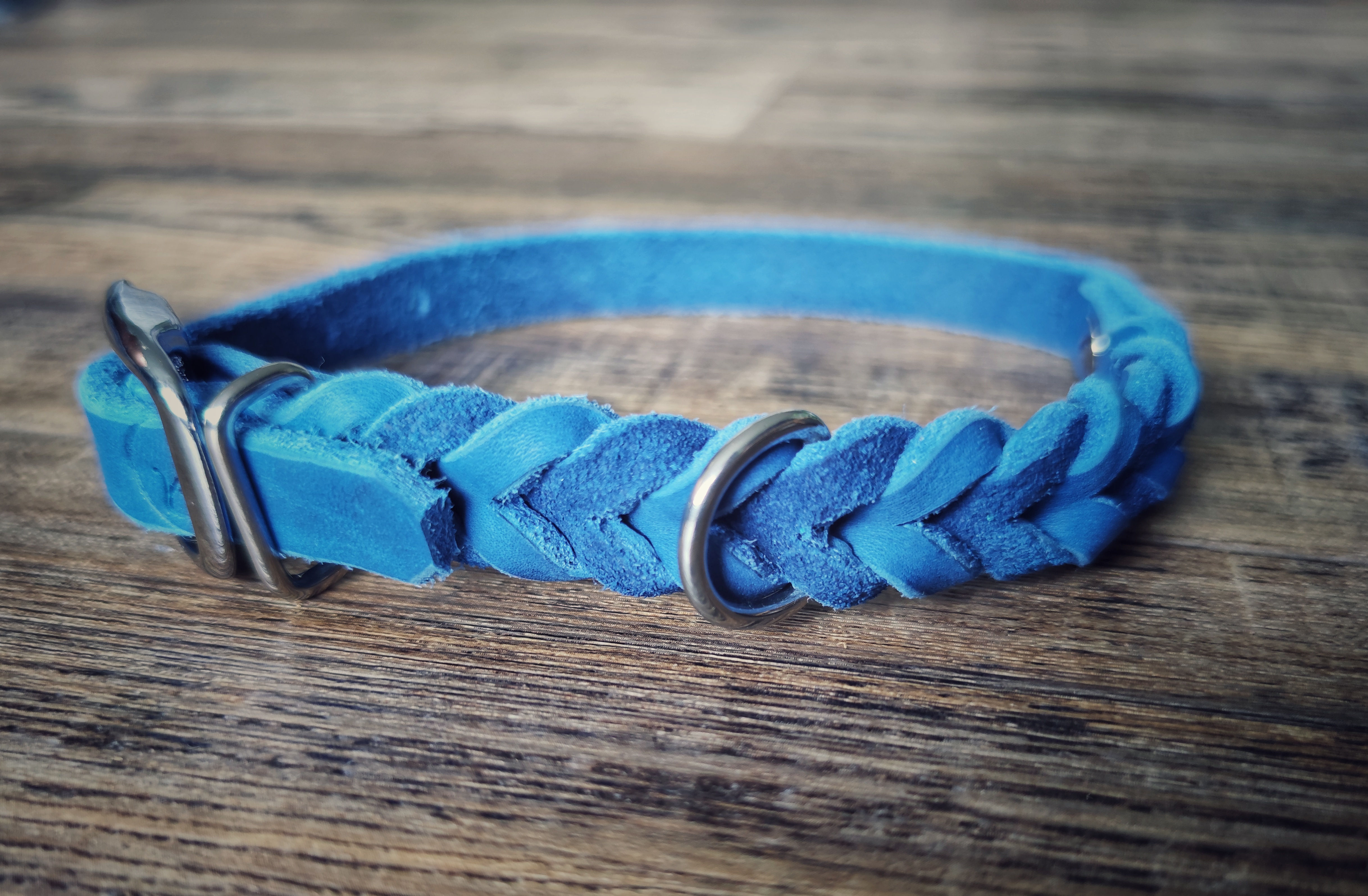 Fettleder Halsband Azur - Breite: 15mm Länge: 29 - 35cm