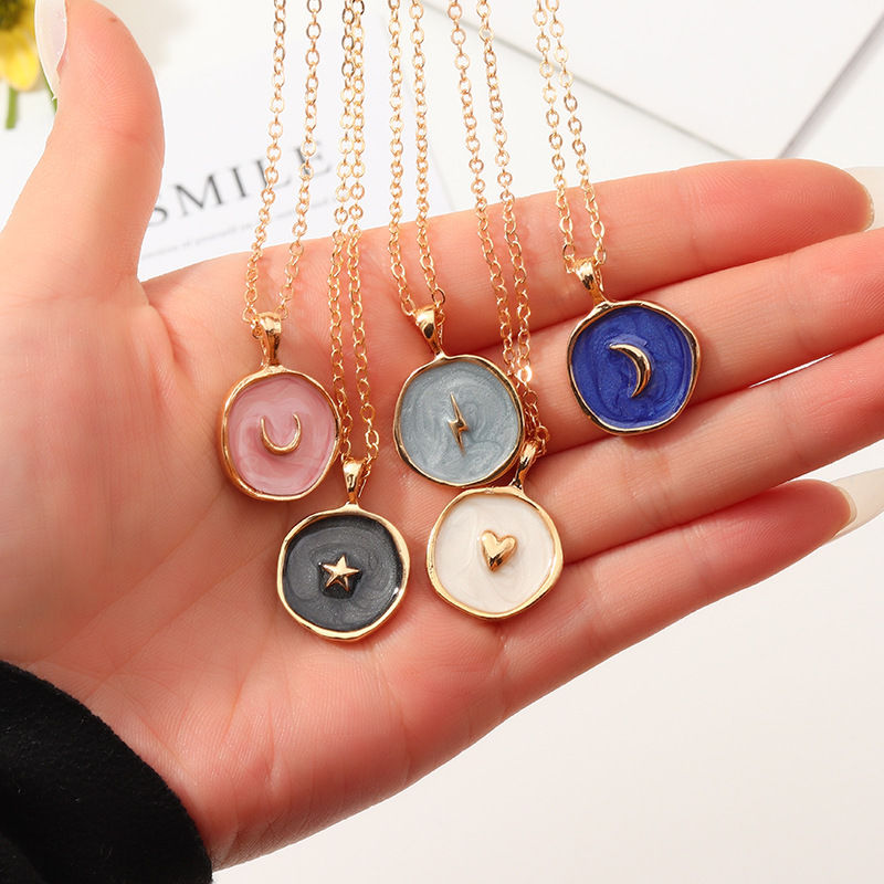Thumbnail: Fashion Necklace Alloy Drop Oil Love Heart Moon Lightning Pendant Necklaces Eleg