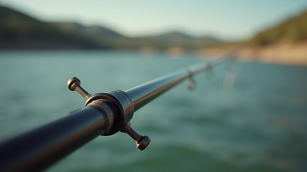 Close-up view of a fishing rod with a cross design