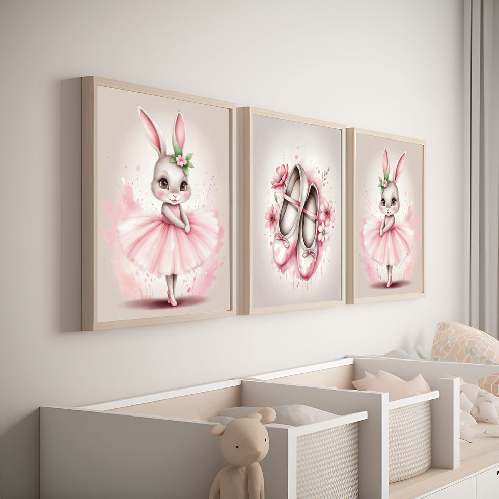 Thumbnail: sweet ballerina bunny in fluffy pink tutu dancing, whimsical watercolor nursery print