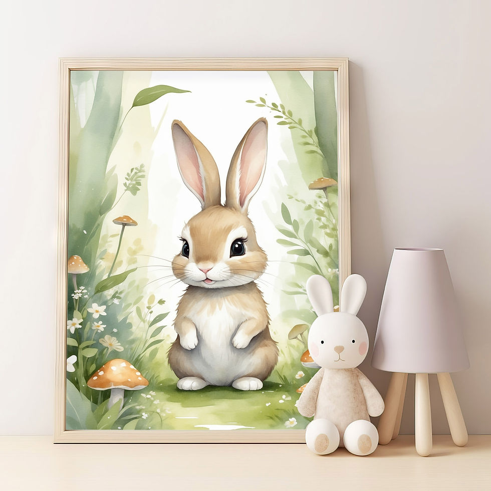 Thumbnail: printable woodland nursery wall art set of 3 cute baby fox deer bunny triptych digital download room mockup