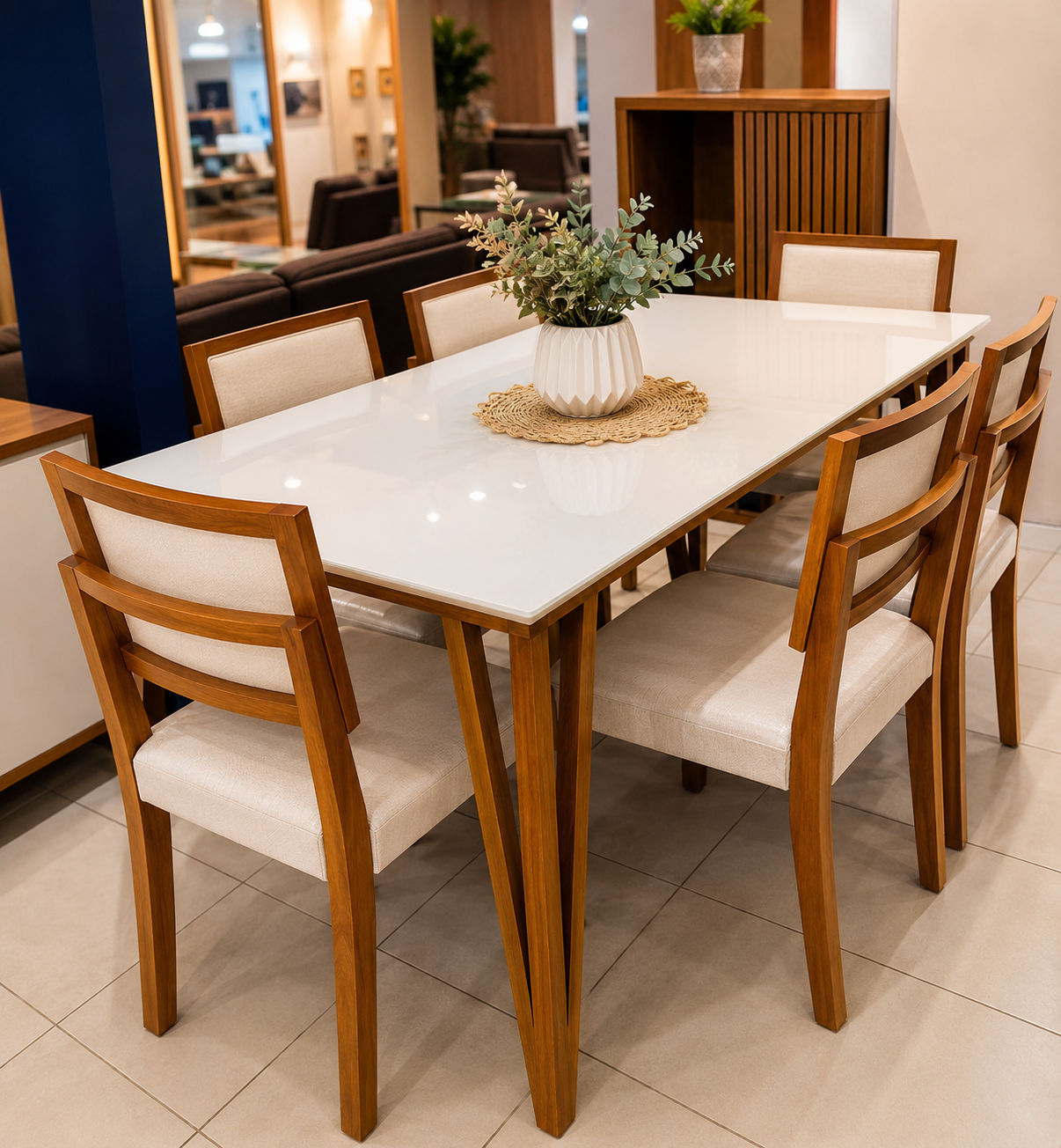 Conjunto de Mesa C/ Vidro Safira 6 Lugares - AA