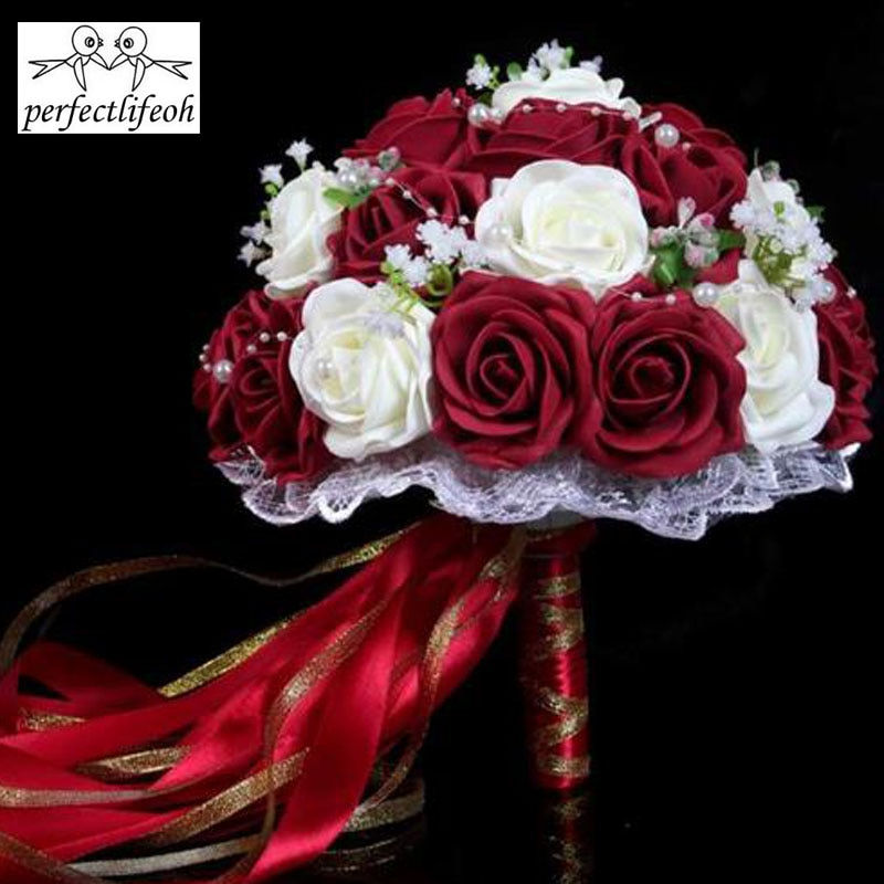 Thumbnail: Perfectlifeoh Pink/Red/White/Burgundy  Artificial Flower Rose Bouquet