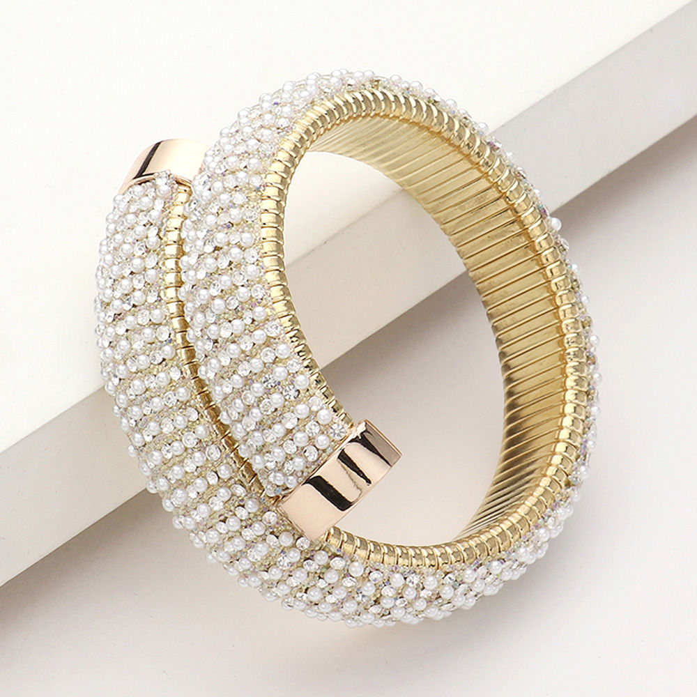 Pearl Pave Adjustable Bracelet - Gold