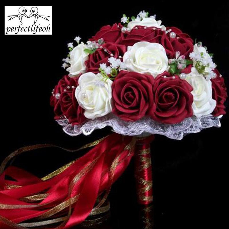 Thumbnail: Perfectlifeoh Pink/Red/White/Burgundy  Artificial Flower Rose Bouquet