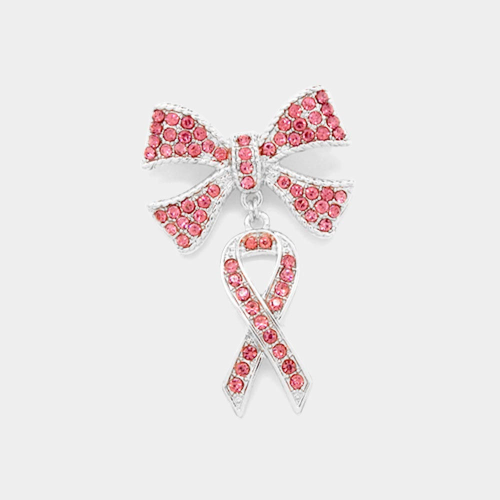 Rhinestone Pave Pink Ribbon Brooch